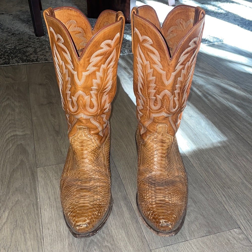 Lucchese Snakeskin Brown Leather Boots